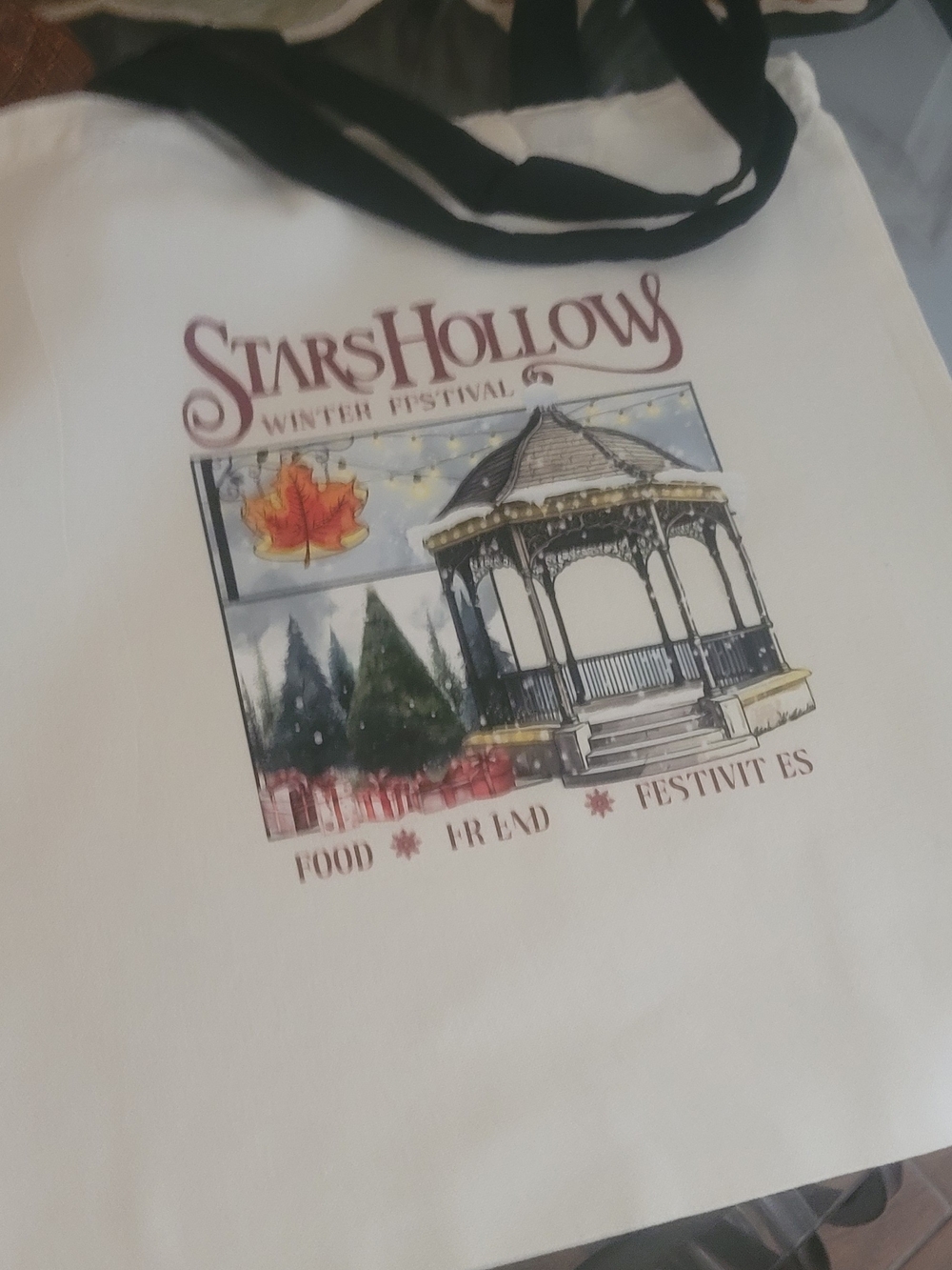 New Canvas Winter Festival White Tote Bag with Black Handles